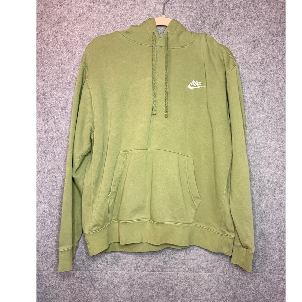 Nike Hoodie Mens Large Olive Green Fleece Pullover Embroidered Swoosh Logo